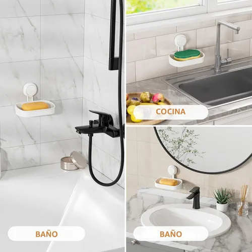 Vista 8 de LEVERLOC Soporte para Jabonera para Ducha con Ventosa Montado en la Pared Autodrenante SIN Taladrar Extraíble Soporte para Jabón en Barra y Esponja