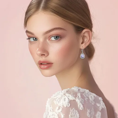 Vista 332 de Aretes colgantes de plata de ley con diseño de árbol de la vida, flor, abeja, animales, gato, colibrí, piedra lunar, turquesa, aretes con cierre