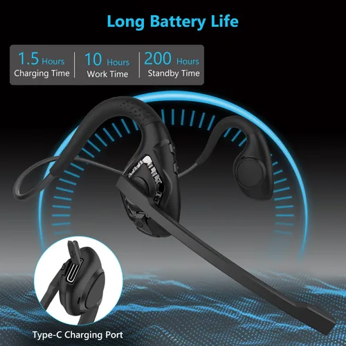 Vista 6 de iDIGMALL Auriculares Bluetooth 5.3 con micrófono, auriculares de oreja abierta con micrófono de cancelación de ruido para teléfono, PC, computadora