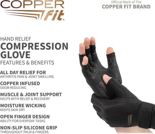Vista 3 de Copper Fit Guantes de compresión unisex para alivio de manos