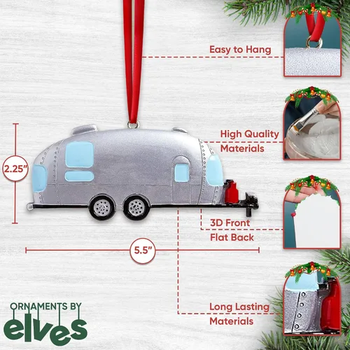 Vista 3 de Adornos de campamento personalizados 2025 – Adorno Airstream para caravana, remolque, Airstream, adorno de Navidad, tren, adornos de Navidad 2025