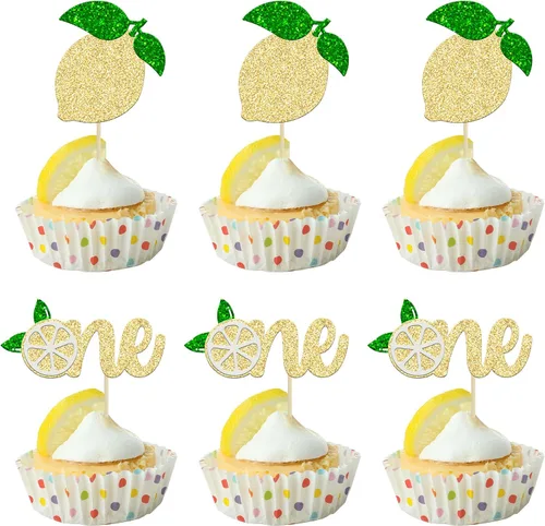 Vista 14 de 24 piezas de decoración de cupcakes con purpurina de fresa Oh Baby con temática de frutas, baby shower, para revelación de género, baby shower