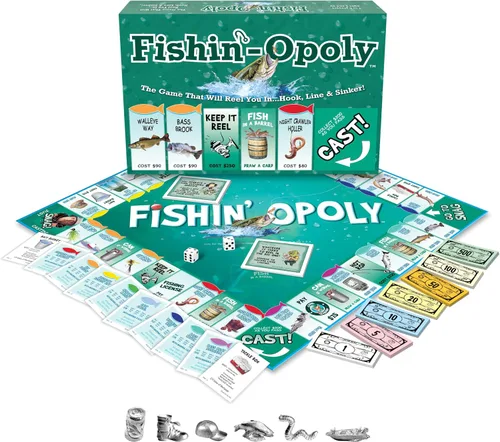 Vista 2 de Late for the Sky Fishin'-Opoly Juego de mesa, 2-6 jugadores Estrategia Pesca