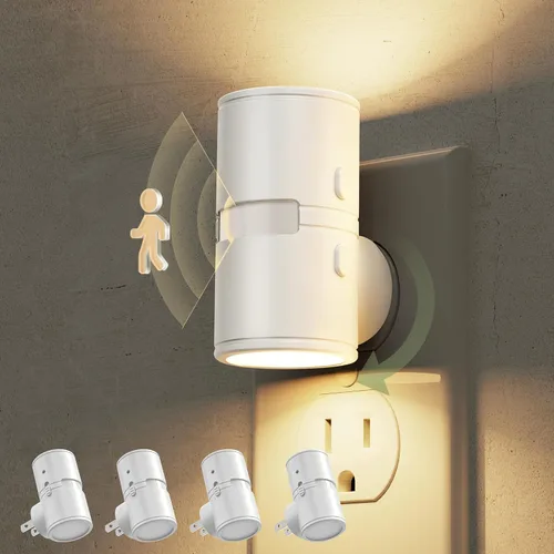 Vista 23 de L LOHAS LED Luz nocturna con sensor de movimiento, mini luces nocturnas activadas por movimiento, enchufar a la pared, luz giratoria con sensor