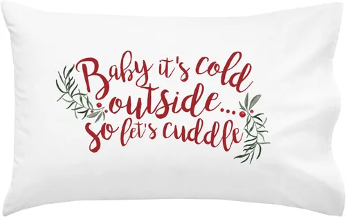 Vista 23 de Oh, Susannah Funda de almohada de 18 x 18 pulgadas con texto en inglés "Baby Its Cold Outside So Let's Cuddle", funda de almohada de Navidad