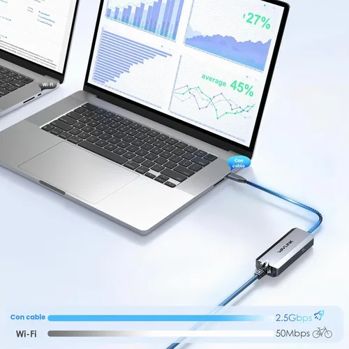 Vista 4 de WAVLINK Adaptador USB C a Ethernet de 2,5 Gbps, adaptador USB a Ethernet de 2,5 G 95W Power for Laptop, USB-C to RJ45 Network Converter