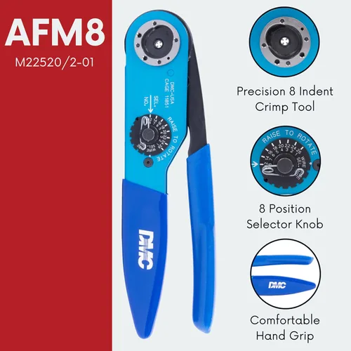 Vista 2 de DMC Herramienta de crimpado AF8, engarzado de 8 sangrías, calificada para M22520/1-01, rango de cables 12-26 AWG