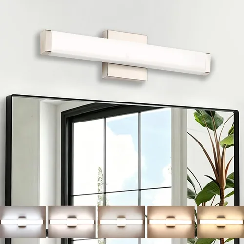 Vista 17 de Lámpara de tocador de baño de níquel cepillado, cuadrada, LED, 60 cm (24 pulgadas), 14 W, luz blanca natural, 4000 K, barra de luz para espejo