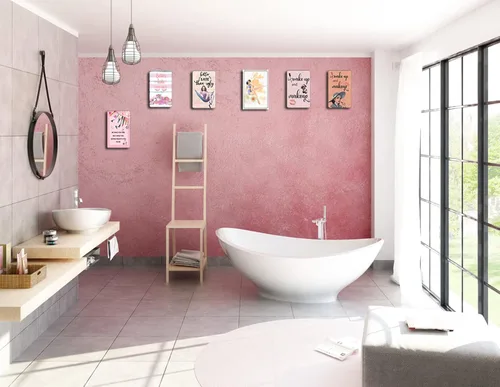 Vista 7 de Letrero decorativo de baño Pin Up Girl Metal Tin Sign Better Late Than Ugly Retro Decoración de pared para decoración de baño, dormitorio, vestido