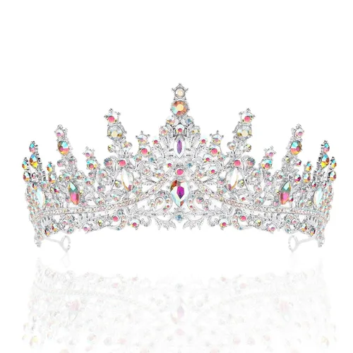Vista 30 de Tiara para mujer, coronas de reina de cristal, tiaras de princesa con diamantes de imitación, accesorios para el cabello real perfectos para Plateado