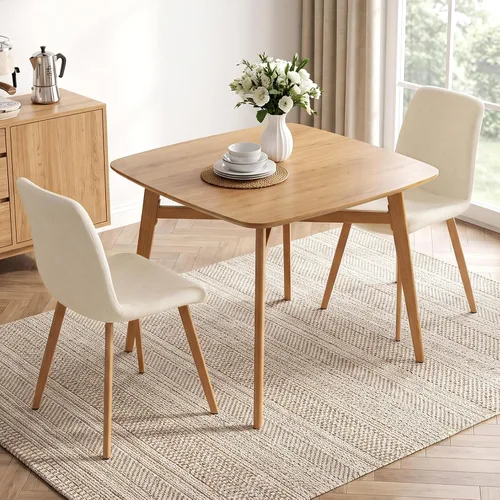 Vista 11 de HIPIHOM 3-Piece Oak Dining Table Set for 2, 31.5in Table with Steel Legs Oak Table+2 Yellow Chairs