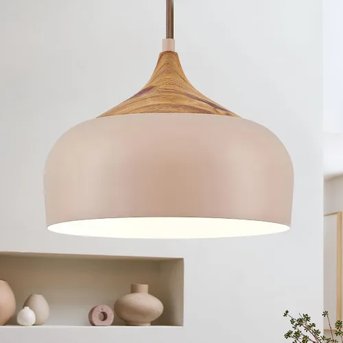 Vista 8 de ELYONA Lámpara colgante japonesa moderna de 12 pulgadas para isla de cocina, lámpara colgante de granja con pantalla de metal de grano de madera