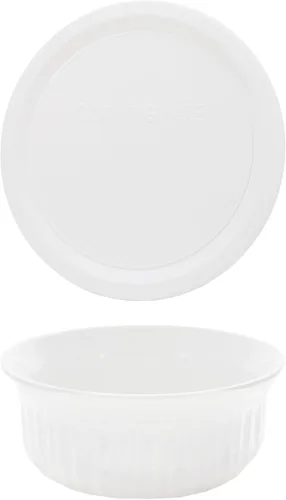 Vista 3 de CorningWare, cazuelas redondas estilo francés de 16 onzas con cubierta plástica, Blanco