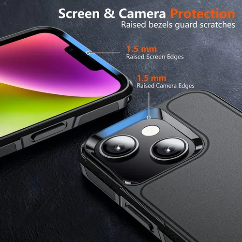 Vista 2 de Funda protectora para iPhone 14/iPhone 13, [grado militar] de 15 pies con 2 protectores de pantalla de vidrio templado, delgada y resistente funda