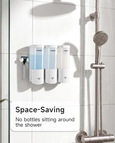 Vista 2 de AIKE Dispensador de champú y acondicionador,Dispensador de jabón 3 cámaras Blanco