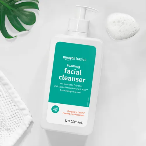 Vista 6 de Amazon Basics Limpiador facial espumoso con ceramidas y ácido hialurónico, suave lavado facial diario, no comedogénico, sin fragancia, 12 onzas