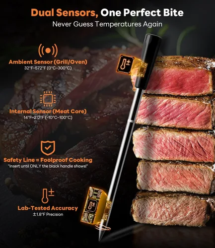 Vista 5 de Beelicious Pro Termómetro inalámbrico para carne, sonda inteligente Bluetooth estable con precisión de ±1.8℉, respuesta rápida de 0.5s y batería