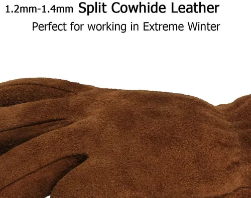 Vista 9 de OZERO 2 pares de guantes de trabajo de cuero de invierno para clima frío al aire libre: guantes cálidos con aislamiento térmico para hombres