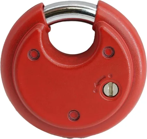 Vista 7 de Candado de disco rojo para unidad de almacenamiento, cerradura de combinación de 4 dígitos, candado para exteriores, resistente a la intemperie, 6