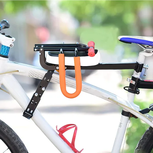 Vista 2 de Together-life Asientos de bicicleta para niños montados en la parte delantera, portabicicletas plegables con barandilla y pedal para bicicletas