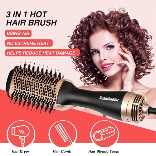 Vista 2 de Beautimeter Cepillo secador de pelo, cepillo de aire caliente, secador de pelo de un solo paso y voluminizador, 4 en 1, moldeador de cabello iónico