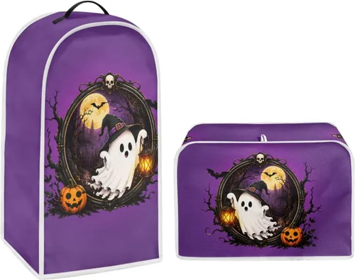 Vista 20 de Juego de fundas para tostadora y licuadora, árbol de gato negro, calabaza, casual, lavable, para cafetera, accesorios de cocina, Halloween, pequeño