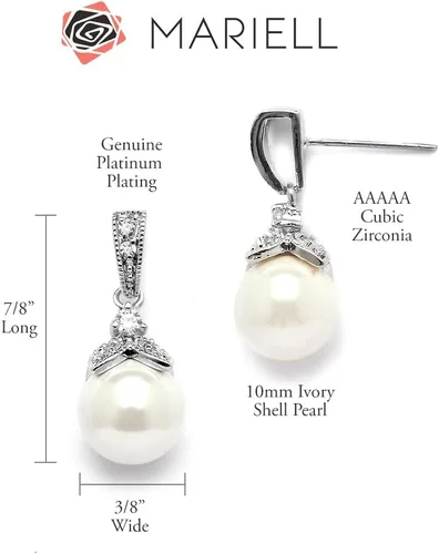 Vista 5 de Mariell Juego de collar y aretes de perlas con cristales de circonita cúbica para novia, dama de honor, regalo de cumpleaños