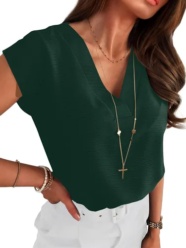 Vista 12 de ANRABESS - Blusa casual de negocios para mujer, manga casquillo, cuello