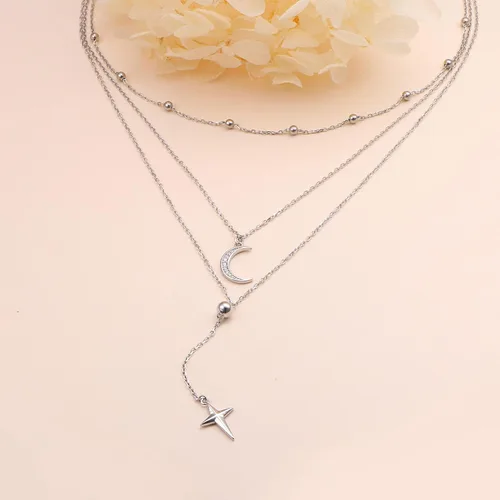 Vista 3 de Collares en Capas para Mujeres Plata de Ley S925 Gargantillas Collar para Mujeres Círculo/Corazón/Doble Círculo/Cruz/Estrella/Collar de Mal de Ojo