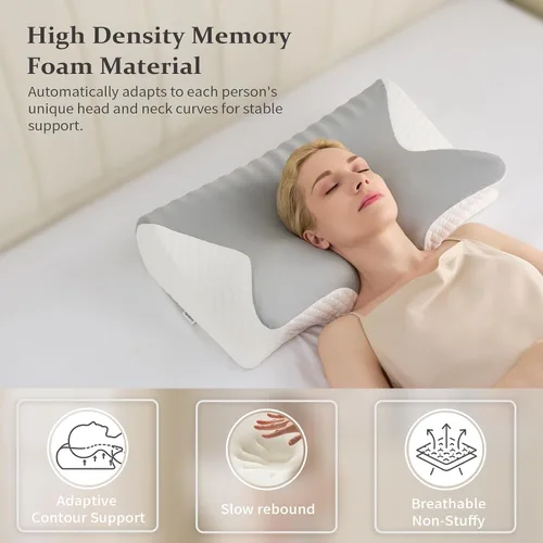 Vista 2 de Almohada cervical para el cuello, espuma viscoelástica de contorno Gris