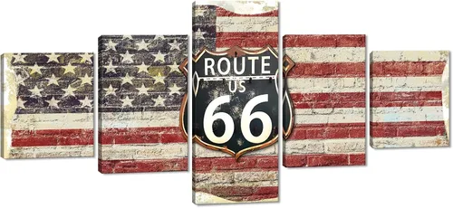 Vista 23 de Cuadros decorativos para pared de sala de estar, impresión en lienzo, retro, vintage, bandera estadounidense estadounidense y pintura moderna