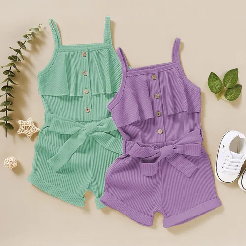 Vista 7 de Ropa de niña para bebé, ropa sin mangas, lindo halter mameluco de una sola pieza, conjunto de ropa de verano 1-5T