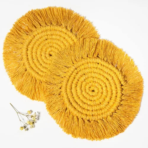 Vista 6 de Posavasos de macramé, tejidos bohemios, hechos a mano, absorbentes, para escritorio, cocina, comedor, bebida, picnic, inauguración de la casa