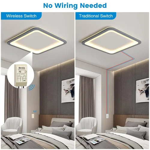 Vista 5 de Kit de interruptor de luz inalámbrico y receptor, interruptores de pared inalámbricos Ortis con rango RF de 300 pies para luces, ventiladores