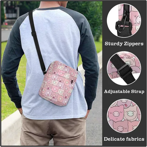 Vista 6 de Bolso bandolera pequeño con diseño de cerdo lindo para mujeres y hombres, mini bolso de mensajero con correas ajustables, Lindo cerdo