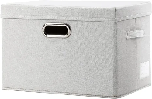 Vista 56 de PRANDOM Contenedores de almacenamiento con tapas [paquete de 3] cajas de almacenamiento plegables de tela de lino, canastas organizadoras, cubos