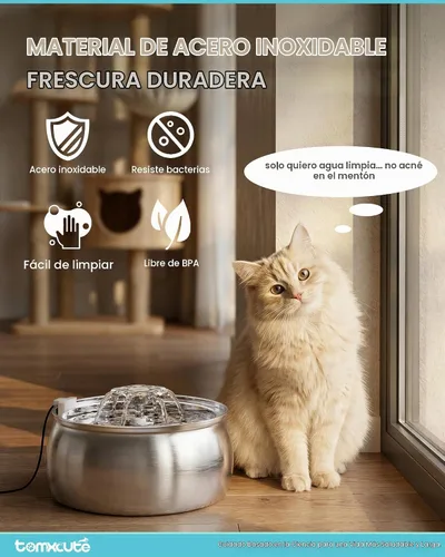 Vista 6 de Tomxcute Fuente de agua para gatos de acero inoxidable, fuente para gatos Plateado