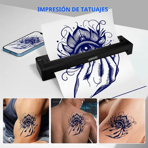 Vista 5 de Impresora de plantillas de tatuajes para principiantes y artistas, impresora de tatuajes térmica inalámbrica con 10 piezas de papel térmico y 3