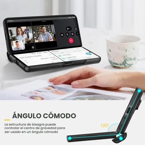 Vista 7 de Ruky Funda para Galaxy Z Fold 5 con protección de bisagra, carcasa de cuerpo completo con soporte magnético integrado y protector de pantalla