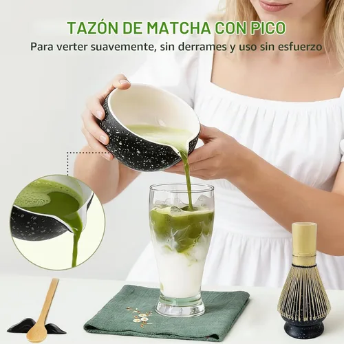 Vista 3 de Juego de batidor de matcha con cuenco, 8 piezas de cerámica para hacer