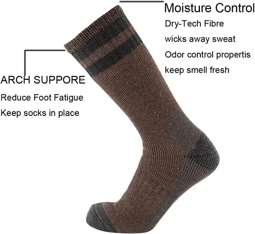 Vista 2 de Cerebro Calcetines de lana merino para hombre, calcetines acolchados a media pantorrilla que absorben la humedad, calcetines de senderismo