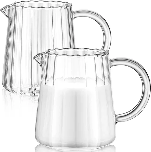Vista 8 de Leinuosen 2 piezas Jarra de crema pequeña de vidrio con pico Jarra espumante de leche Jarra de vidrio elegante para café y té Jarra creativa