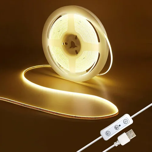 Vista 6 de COB - Luces LED para dormitorio, alimentadas por USB, 16.4 pies, 1600 LED, tira de luces blancas cálidas, regulables, flexibles, cinta adhesiva 3M