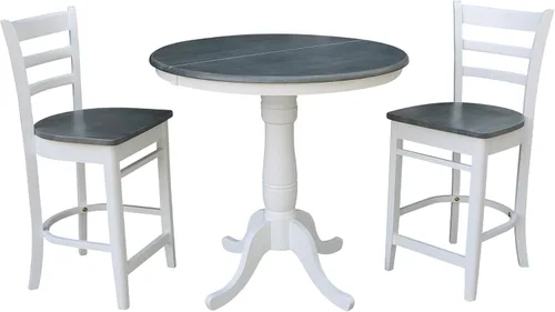 Vista 15 de IC INTERNATIONAL CONCEPTS Mesa de comedor redonda de 36 pulgadas con 2 taburetes, nogal envejecido/piedra