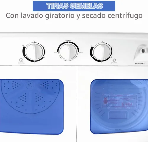 Vista 5 de Lavadora portátil compacta de doble tina, azul+blanco