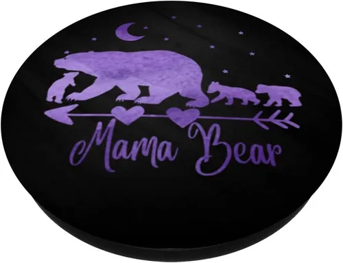 Vista 2 de Agarre y soporte para teléfonos y tabletas, diseño de oso de la Mamá y tres cubitos sobre PopSockets negro, Negro