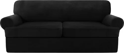 Vista 19 de NA Funda de terciopelo para sofá con cojín en T, 4 piezas, fundas de sofá suaves para sofá, fundas protectoras de muebles con 3 asientos Marfil