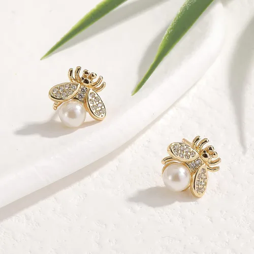 Vista 6 de Pendientes de tuerca de circonita S925 para mujer, aretes de perlas barrocas naturales, Latón, Perla