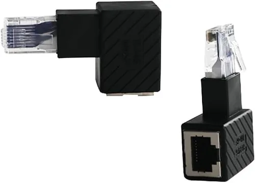 Vista 2 de Adaptador Ethernet de 90 grados, LAN Ethernet de 90 grados, RJ45 macho a hembra, adaptador de red de ángulo recto Cat5 / Cat5e / Cat6 para módem