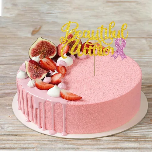 Vista 4 de Hermoso adorno para tartas de guerrero, decoración de pastel de conciencia sobre el cáncer de mama, letrero de cinta rosa para cáncer de mama